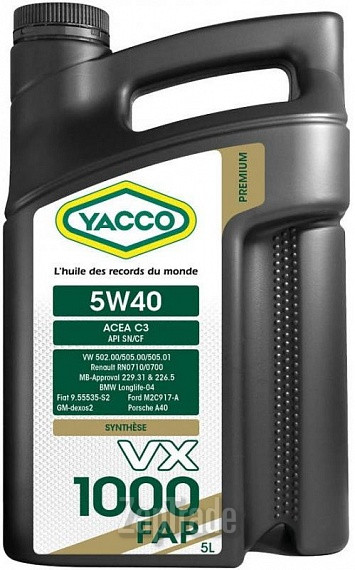 Купить моторное масло Yacco VX 1000 FAP, в интернет-магазине в Санкт-Петербурге